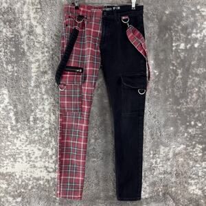 Hot Topic Size 32x30 Denim Stringer Plaid 2 Tone Jeans Goth Emo Pants Button Zip